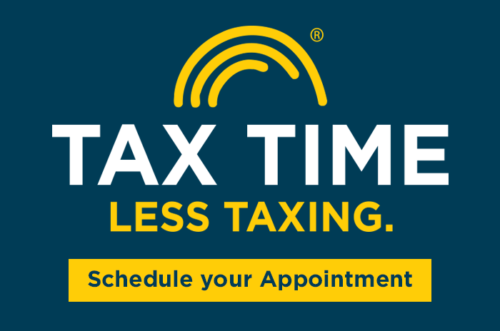 Blue background banner with wordings Tax Time Less Taxing